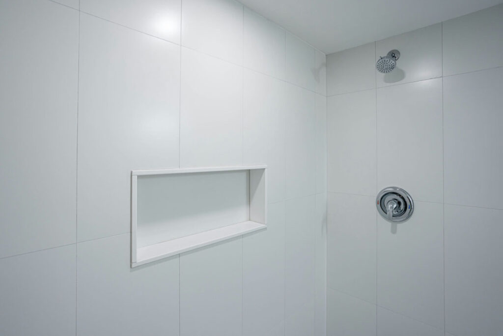 shower unit wall built in shelf for more storage