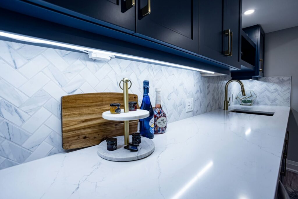 marble kitchen countertop with cabinets