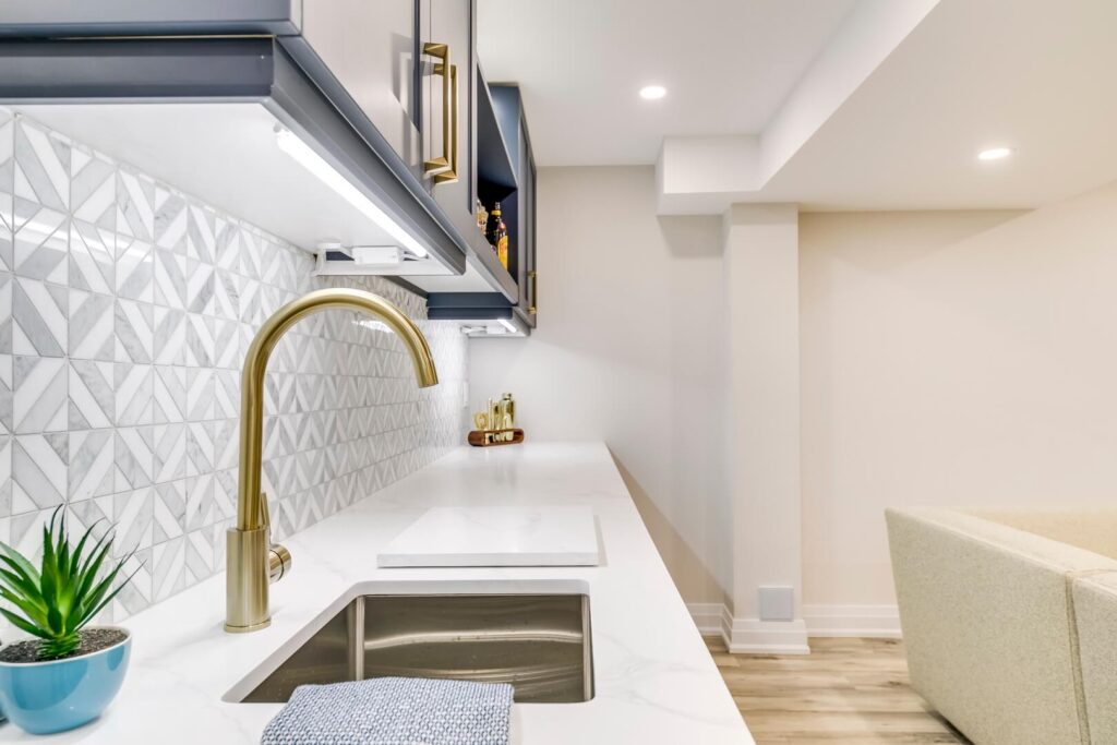 kitchen sink with faucets installed