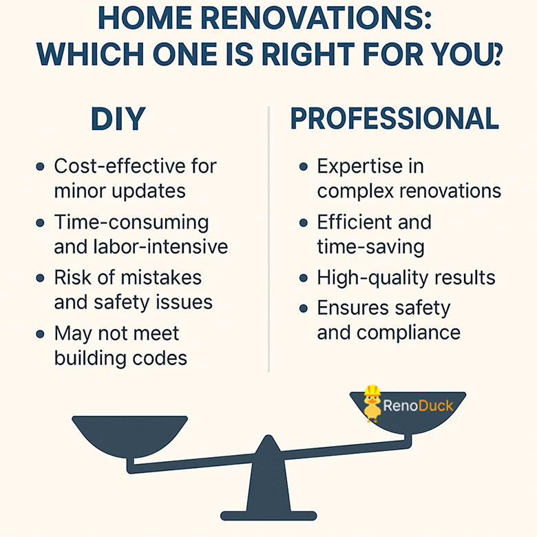 Table with Comparison of DIY and Professional Home Renovation - Infographics