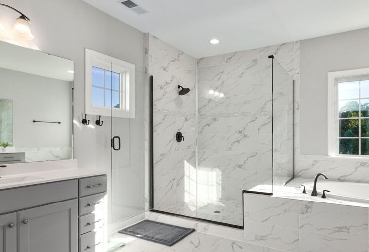 How to Design and Build a Shower Niche: white bathroom with modern shower niche