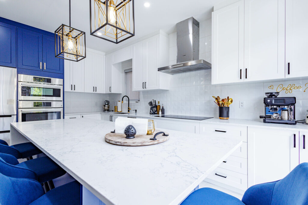 High-Contrast Blue and White Kitchen Renovation Project in Markham