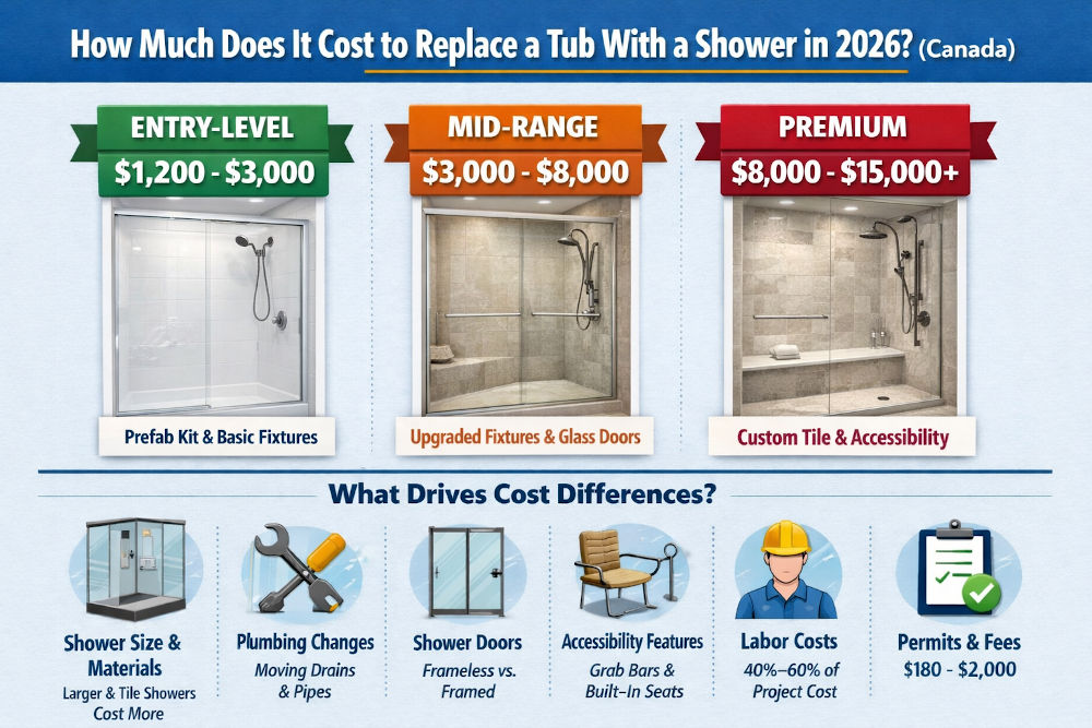 Bathtub to shower conversion cost Canada 2026