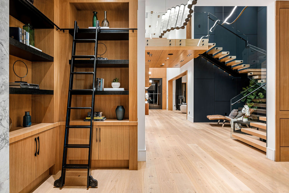 Steel and wood hybrid basement staircase modern design