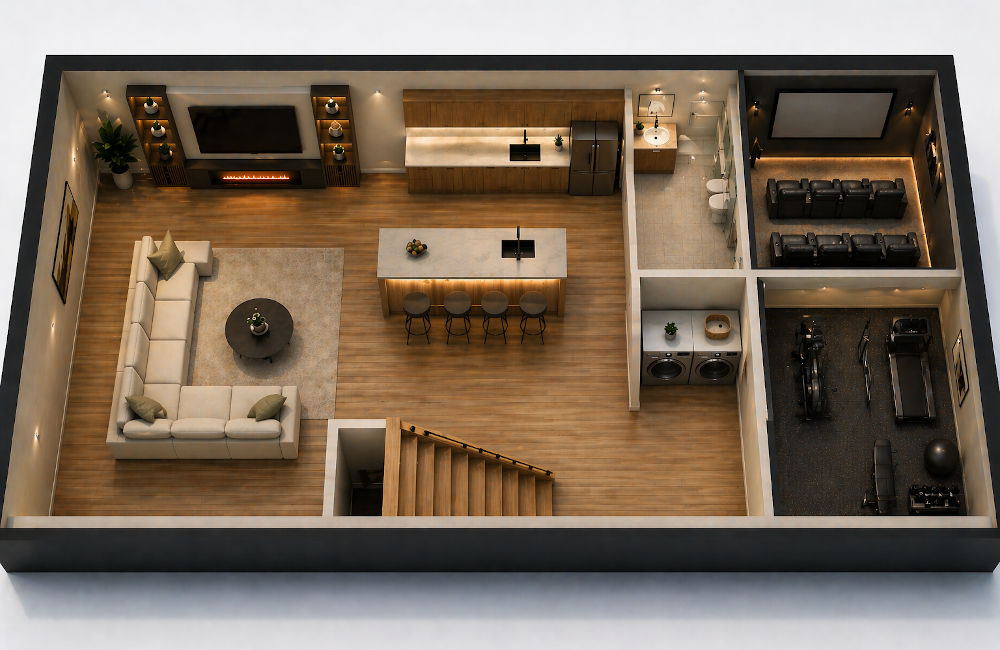 Finished RenoDuck basement used to explain renovation cost by size and scope